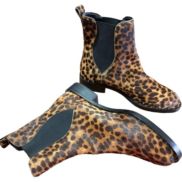 Rebecca Minkoff Leopard Print Sabeen Genuine Calf Hair Chelsea Boot NEW Size 7.5 - Picture 2 of 15